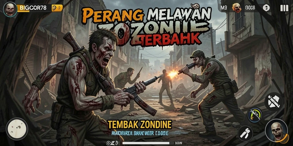 Tampilan antarmuka GAME BIGCOR78 saat melawan zombie.